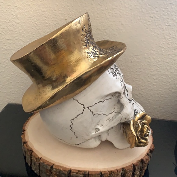 Gold Top Hat Skeleton Skull Head Decor - Picture 7 of 9